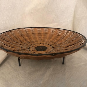 Retro Mid Century Metal Footed Rattan Basket