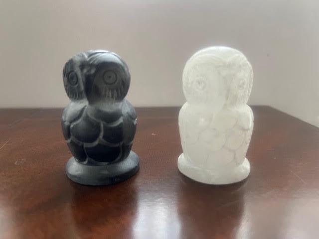 Two Carved Owl Figurines