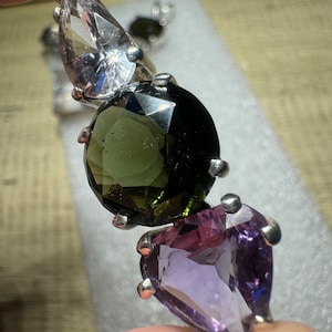 Moldavite pendant 925 silver / Moldavite Crystal / AUTHENTIC Moldavite/ Moldavite / Real Moldavite/amethyst and danburite