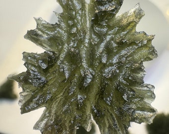 May include: A translucent green leaf-shaped object with a textured surface. The object is made of a material that resembles glass or plastic.