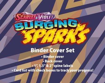 Écarlate et violette | Surging Sparks - Collection d'étiquettes de reliure - Couverture, quatrième de couverture, dos et liste des décors