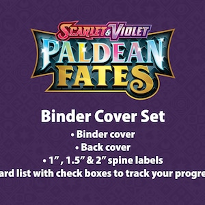 Écarlate et violette | Paldean Fates - Collection d'étiquettes pour reliures - Couverture, quatrième de couverture, dos et liste des séries