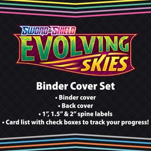 Sword & Shield / Evolving Skies - Colección de etiquetas de carpeta: portada, contraportada, lomo y lista de canciones