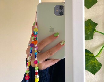 Cute beaded y2k style phone chain / charm / strap / colourful 90s style / tik tok / handmade