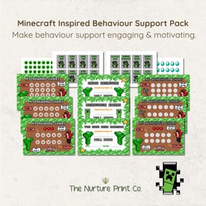 Minecraft Inspiriert Behaviour Support Pack Printable | SEN Freundliche Belohnungstabelle & Pausenkarten | ADHD Klassenzimmer Werkzeug | Digitaler Download