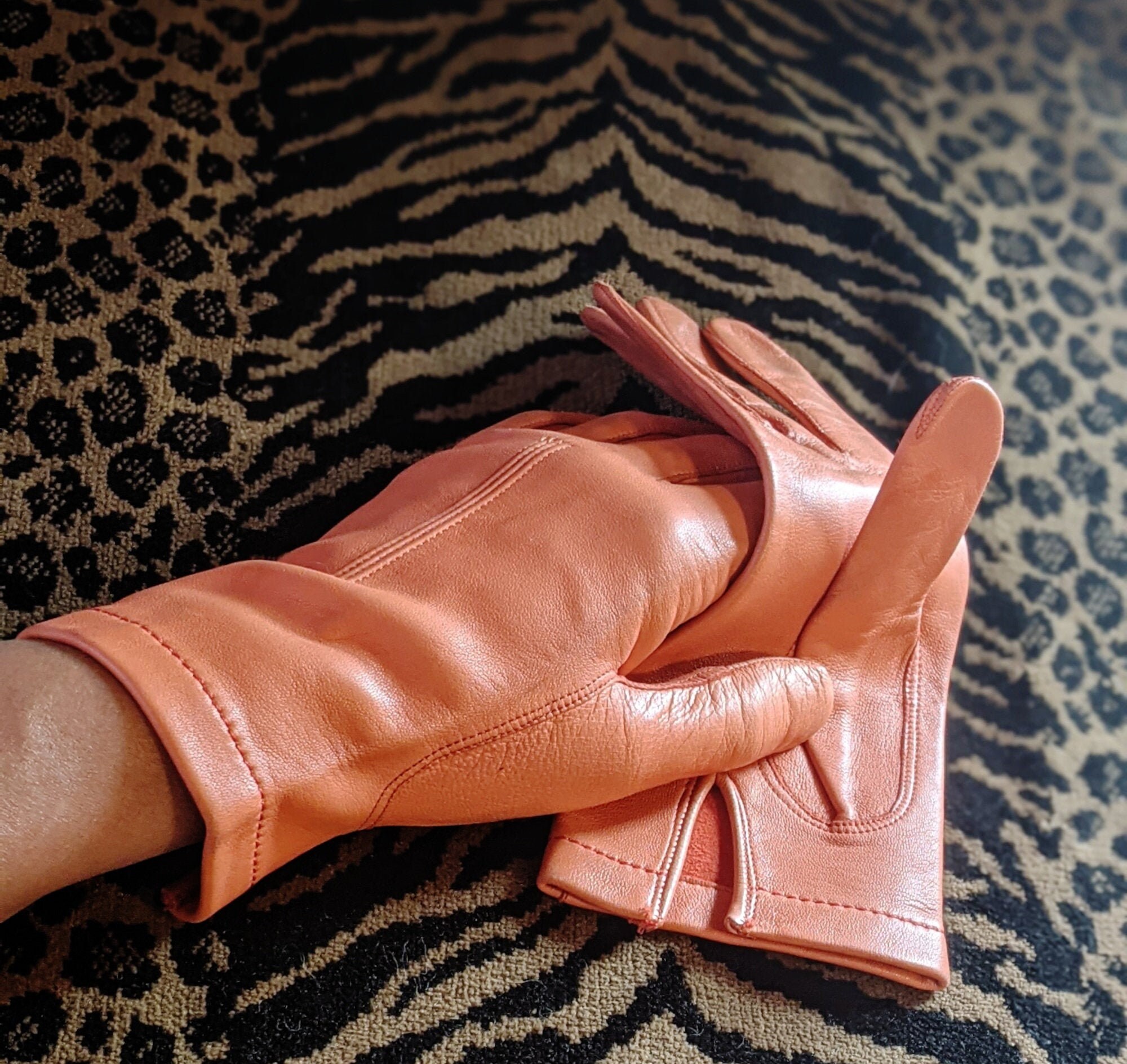 Orange leather Wrist Length Gloves Size 6 1/2 Fashion Driving Etsy