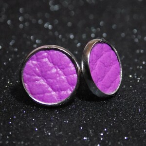 Purple Faux Leather Stud Earrings, 10mm