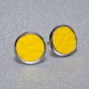 Yellow Faux Leather Stud Earrings, 10mm