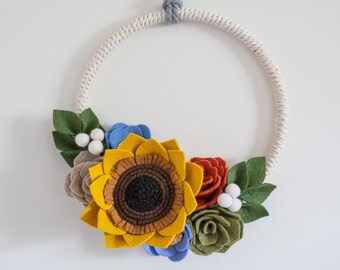 Felt Sunflower Door & Wall Wreath | Floral Home Decor | Felt Flowers | Rustic Farmhouse | Housewarming Gift | Unique Gifts