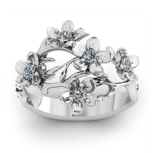 Gorgeous Flower Wedding Ring, 2.5 Ct Round Cut Diamond Ring, 14K White Gold, Antique Floral Ring, Party shops Wear Ring, Personalized Gifts