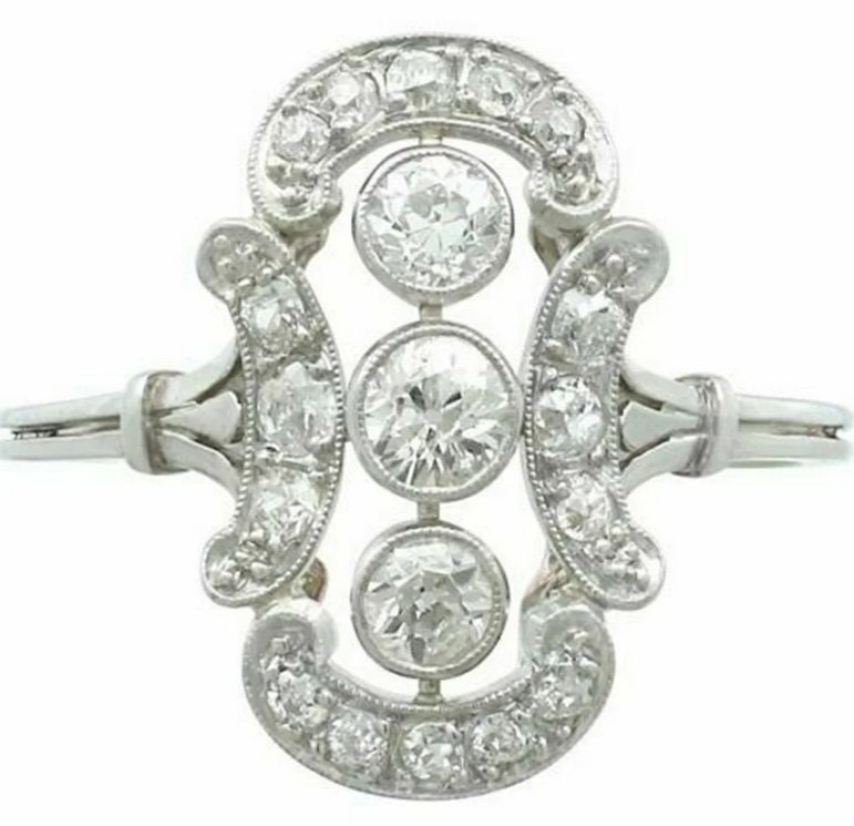 Vintage Art Deco 2.13Ct White Round Cut Diamond 14k White Gold Engagement Ring 