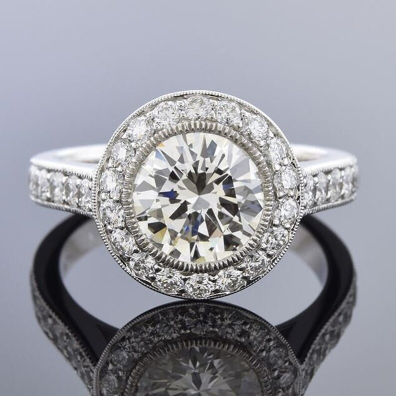 Vintage Halo Moissanite Ring, 2.5 Ct Colourless Moissanite Ring, 14K White Gold, Antique shops Art Deco Engagement Ring, Bridal Wedding Wear Ring