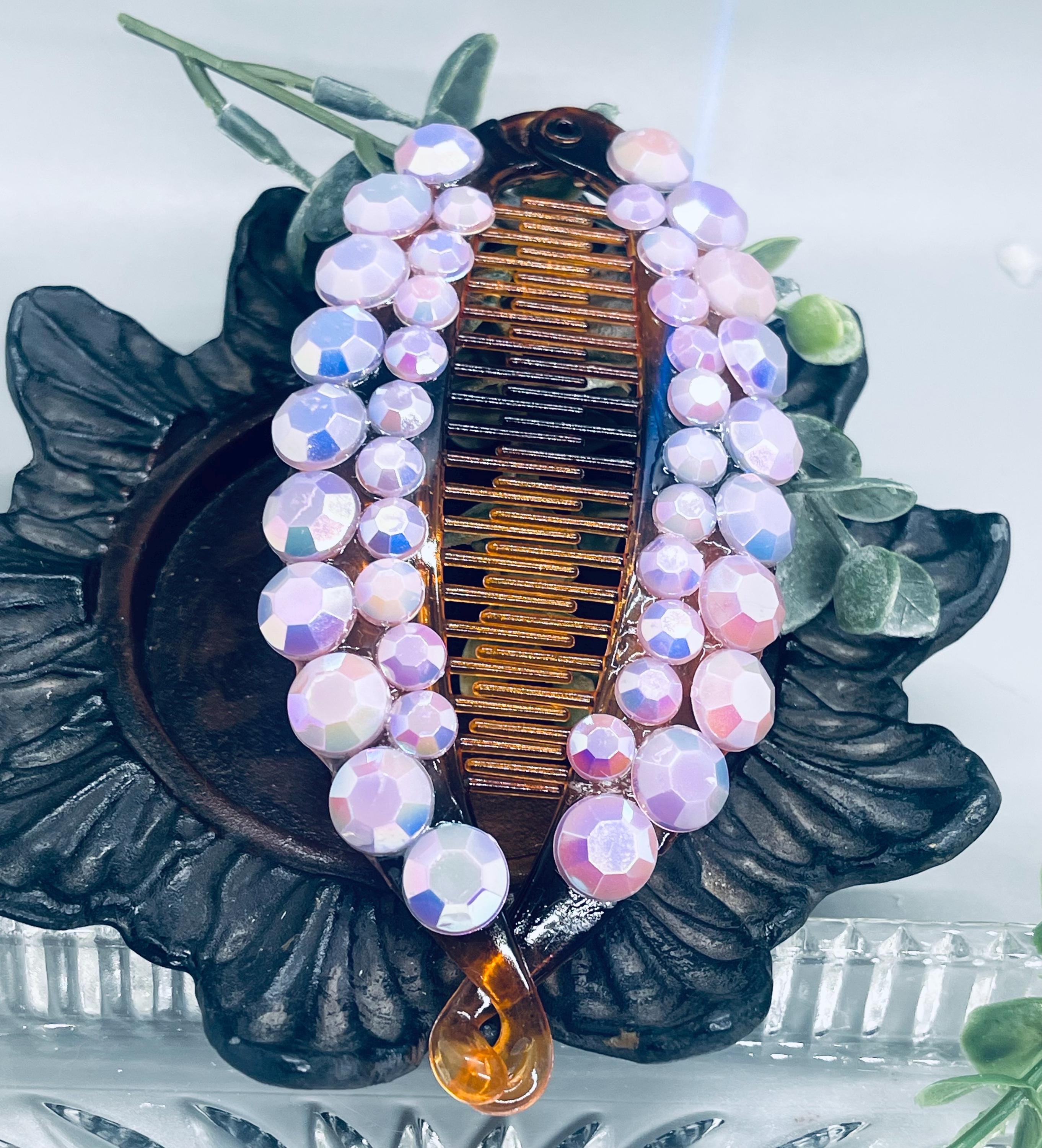 Hand Embellished Rhinestone Banana Clip: Purple Tortoise  display picture 1