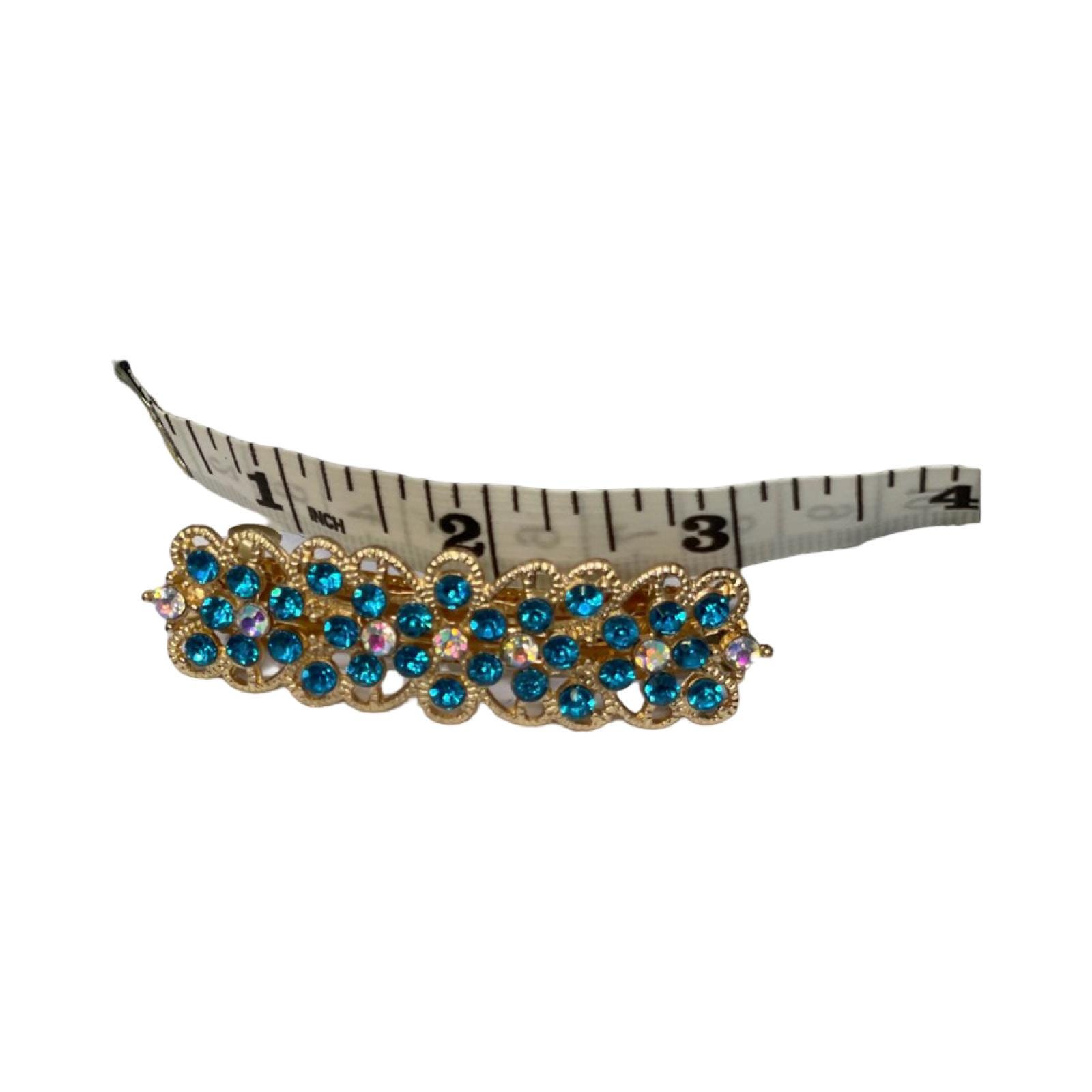 Teal Crystal Flower Barrette: Vintage Style Hair Clip - Etsy