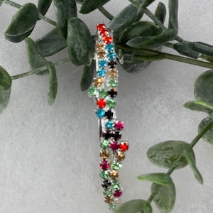 Rainbow Rhinestone Hair Barrette: Silver Tone Bridal Accessory