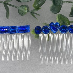 2 pc Blue faux crystal Rhinestone clear Comb on Appox 1.5” plastic Comb  Handmade wedding Retro Bridal Party Prom Birthday gifts