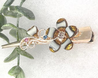 Gold Floral Rhinestone Hair Clips Set of 6 Korea Enamel Alligator Barrettes Amazon.com : Beavorty Vintage Barrette Flower Alligator Hair  main image 2