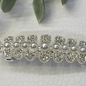 Pearl Rhinestone Flower Barrette: Silver Bridal Hair Clip
