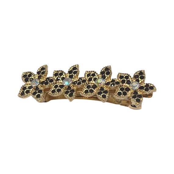 Vintage Gold-tone Barrette Set Woven Black Faceted Beads Hair Clips Glam Bridal Vintage Style Gold Brushed Metal Hair Barrette | Symila main image 4