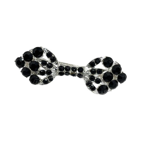 Black Crystal Rhinestone Barrette: Silver Tone Hair  display picture 1