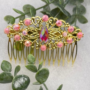 Roze faux kristal parel vintage stijl kristal strass 3,5-inch goudkleurige metalen zijkam bruidsaccessoires handgemaakt door hairdazzzel wedding