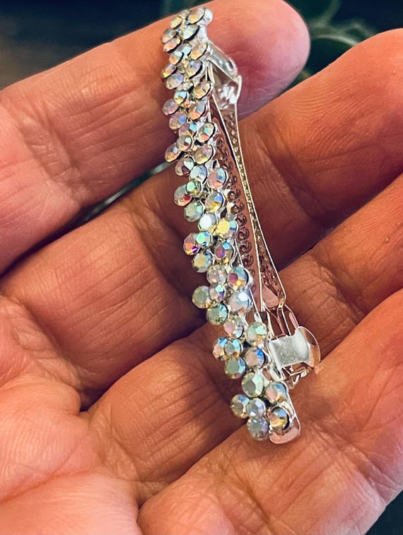 Iridescent Rhinestone Flower Barrette: Silver Tone Bridal  display picture 2