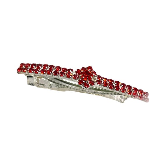 Bejeweled French Barrette - Red & Gold Fire Tone Jeweled Firebird Feather Barrette - Beadmask main image 3