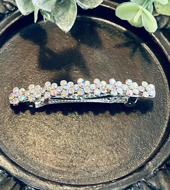 Beautiful iridescent crystal barette Iridescent Crystal Butterfly Barrette: Gold Rhinestone Hair  main image 3
