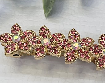 Vintage Chic Floral motif Hair Comb with Pink Rhinestones and Gold Accents Pink Crystal Rhinestone Flower Hair Comb, Victorian Hair  main image 4