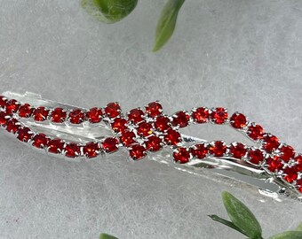 Ruby Red Crystal rhinestone barrette approximately 3.0”silver tone  formal hair accessories gift wedding bridesmaid princess accessory