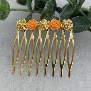 Peach Gold flowers 2.0” gold tone hair comb hand Embellished by hairdazzzel other colors are available please look in store section