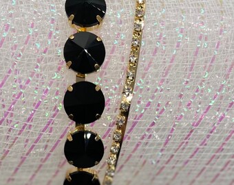 Braut Stirnband Mit Schwarzen Perlen & Kristallen – Handgefertigter Haarschmuck Für Hochzeit & Partys, 14x5cm
