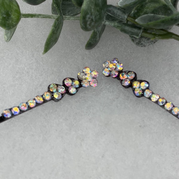 2 pc Iridescent Crystal Rhinestone Bobby pin hair pin approximately 3.0”Metal black tone hair accessories gift wedding bridesmaid princes