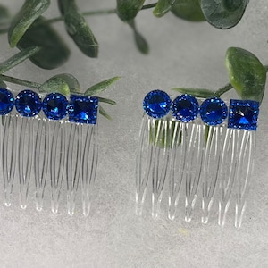 2 pc Blue faux crystal clear Comb on Appox 1.5” plastic Comb  Handmade wedding Retro Bridal Party Prom Birthday gifts