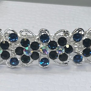 Navy blue silver Crystal rhinestone vintage Style Victorian barrette clip approximately 3.0” wedding birthday prom shower gift