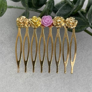 Pink Gold flowers 2.0” gold tone hair comb hand Embellished by hairdazzzel other colors are available please look in store section