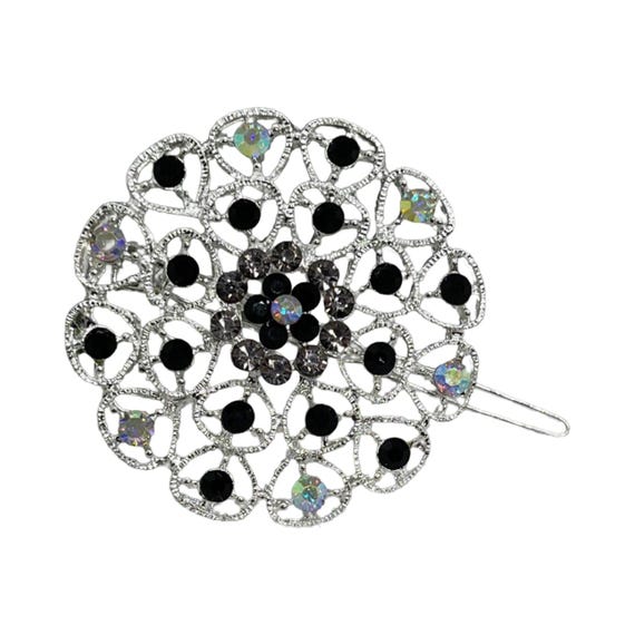 Black Crystal Rhinestone Hair Clip: Silver Tone Bridal  display picture 2