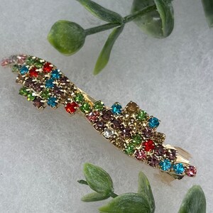 Rainbow Rhinestone Barrette: Gold Tone Crystal Hair Accessory