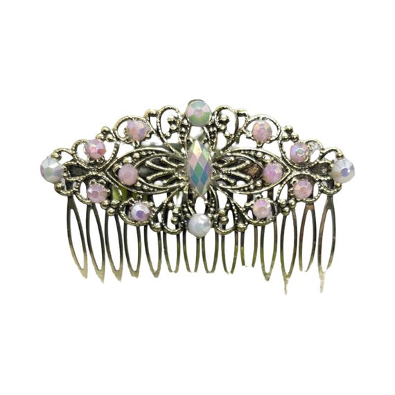 Vintage Style Crystal Pearl Hair Comb: Light Pink Rhinestone  display picture 1