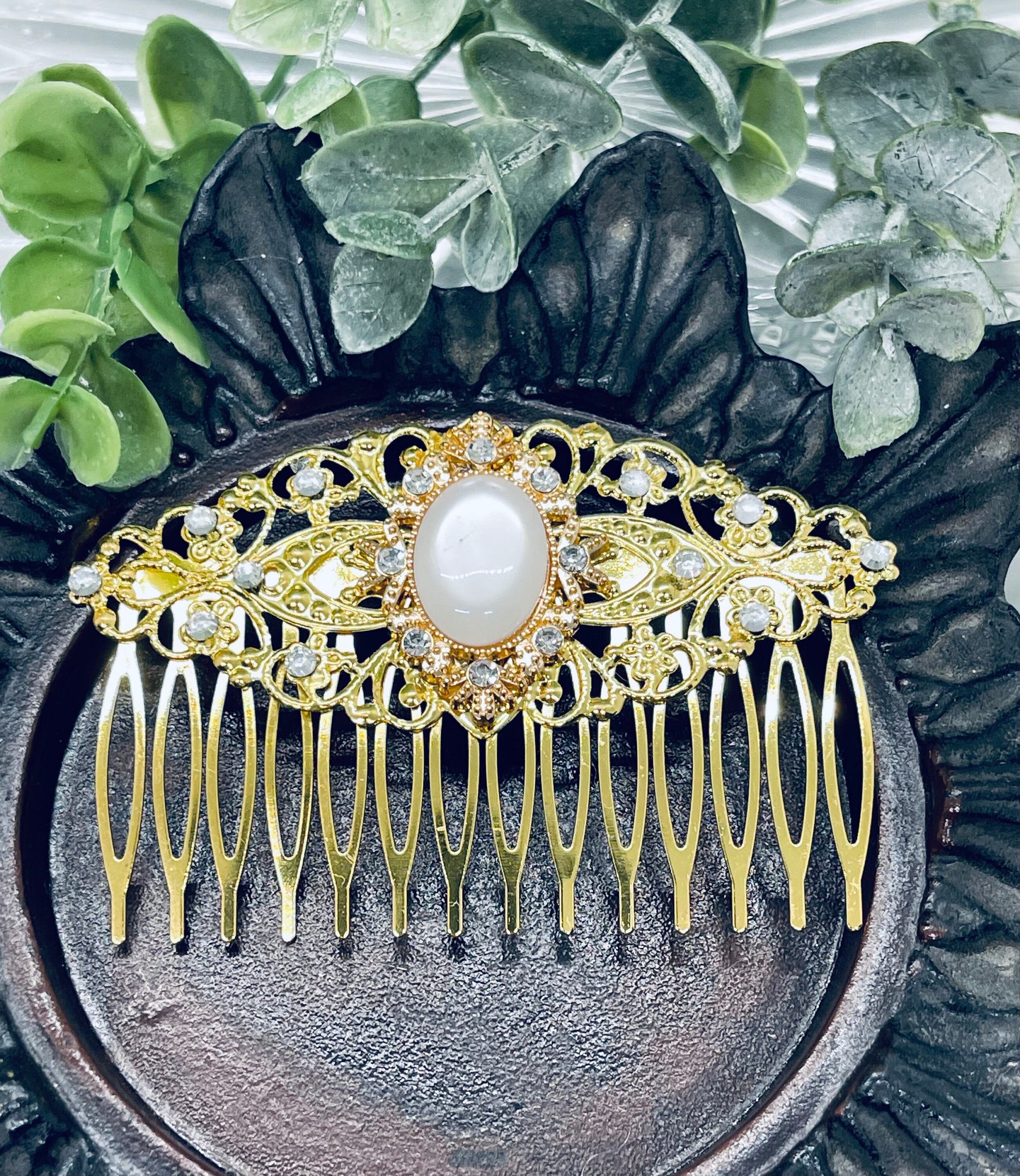 Kristall-Haarkamm Aus Quarz Für Damen - Schwarzes Strass-Design Für Hochzeit & Abend | Meerjungfrau-Stil Mit Sonne-Mond-Motiv