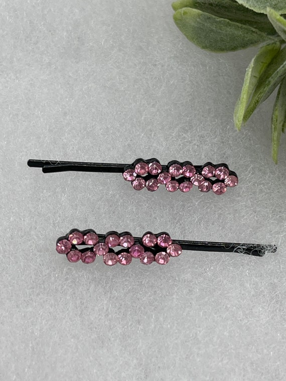 Pink Rhinestone Bobby Pins: Crystal Hair Accessory, 2 Pc Set  display picture 3