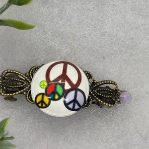 White Rainbow peace sign barrette Vintage Style Rhinestone  2.5” hair accessories gift birthday prom everyday hair Accessories vintage