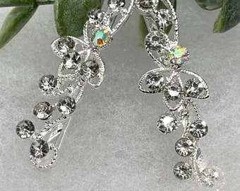 2 pc Crystal Rhinestone Bobby pin hair pins set approximately 3.0”Metal silver tone  formal hair accessory gift wedding bridal