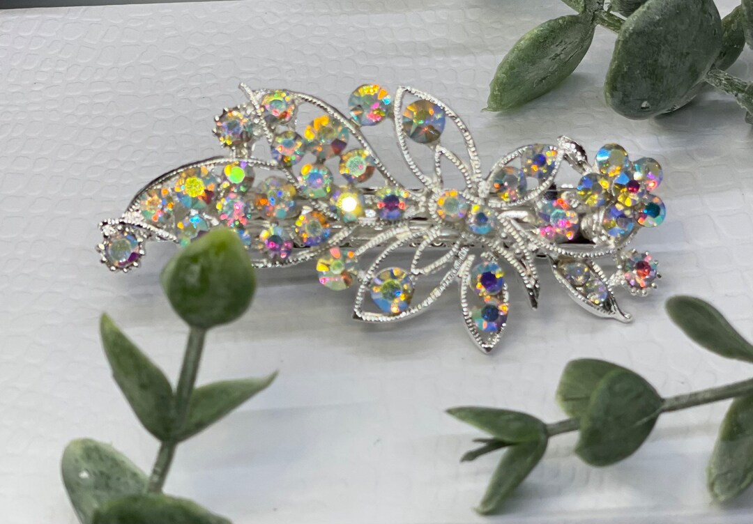 Iridescent Crystal Flower Barrette: Victorian Rhinestone  display picture 3