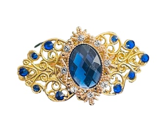 Pince à Cheveux Claw Clip - Strass Et Cristal Saphir - Doré - 1 3/4 Pouces - NY Fashion Accessories