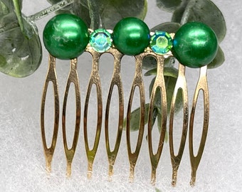 Peine de diamantes de imitación de cristal de perla verde esmeralda en peine de oro de 2,0 "" accesorio para el cabello hecho a mano boda nupcial Retro fiesta nupcial graduación cumpleaños