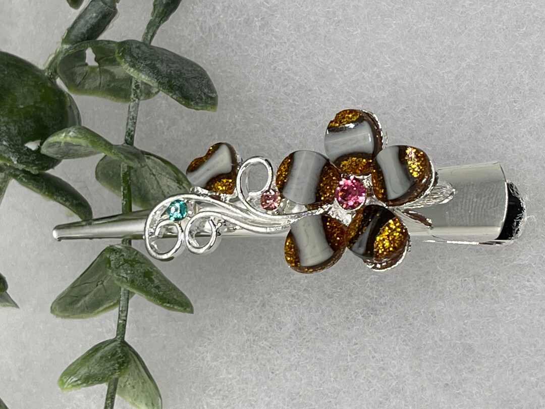 Elegant Pink and Silver Floral‎ Hair Accessory Hair Clip with Crystals Amazon.com : 5 Pcs double flower decorative jeweled  main image 3