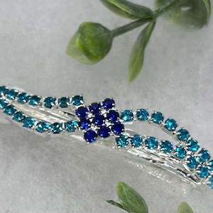 Teal Rhinestone Barrette: Silver Tone Formal Hair Accessory