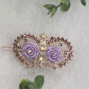 Purple flower crown Crystal Rhinestone  hair clip approximately 2.5”Metal gold tone formal hair accessories gift wedding bridesmaid princess