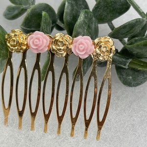 Light pink Gold flowers 2.0” gold tone hair comb hand Embellished by hairdazzzel other colors are available please look in store section